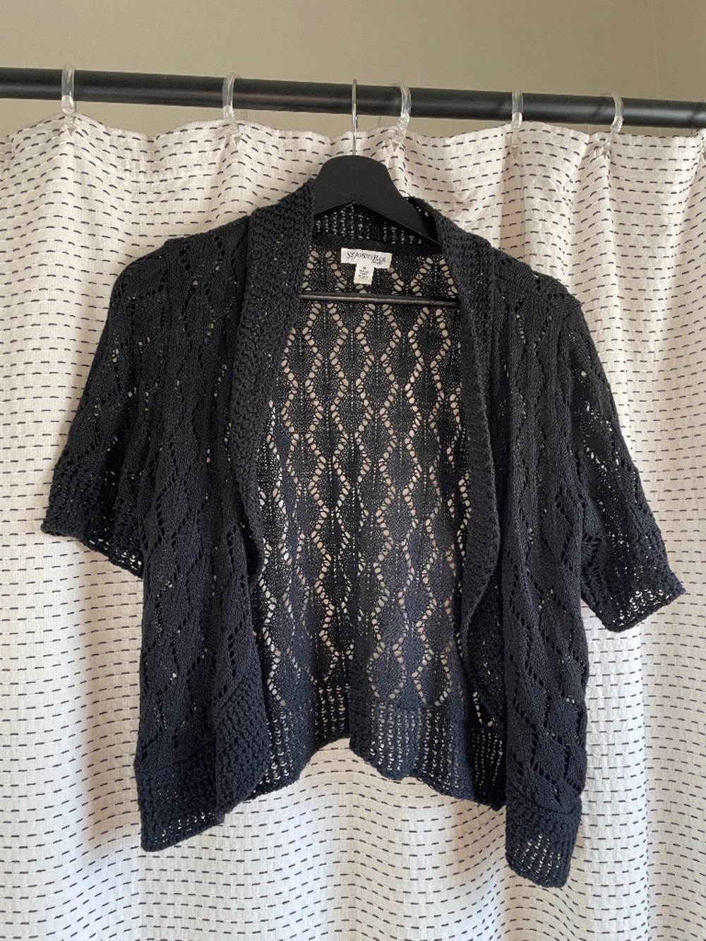 Black Knit Short Sleeve crochet cardigan boho layering whimsy goth 90's